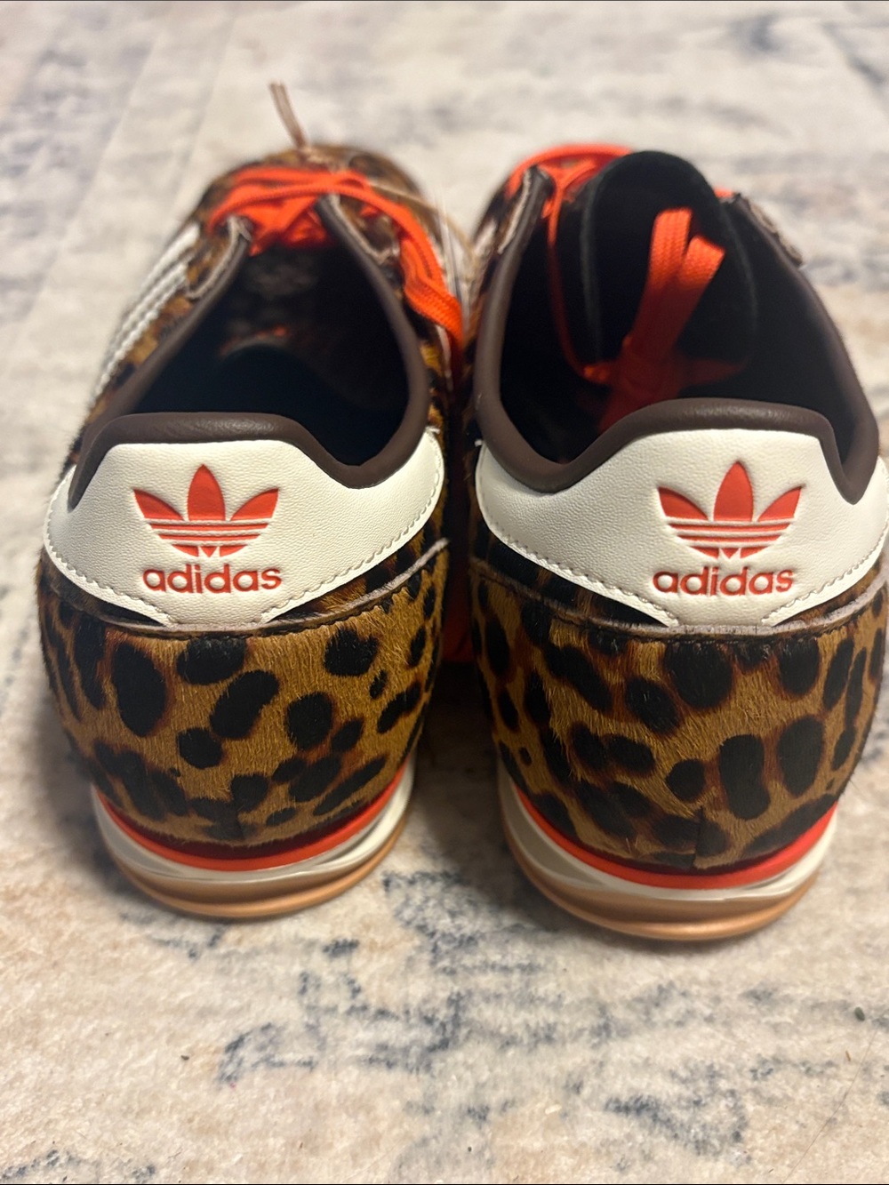 adidas Leopard Print Sneakers with White Stripes and Orange Laces NWT 9 - Picture 4 of 5